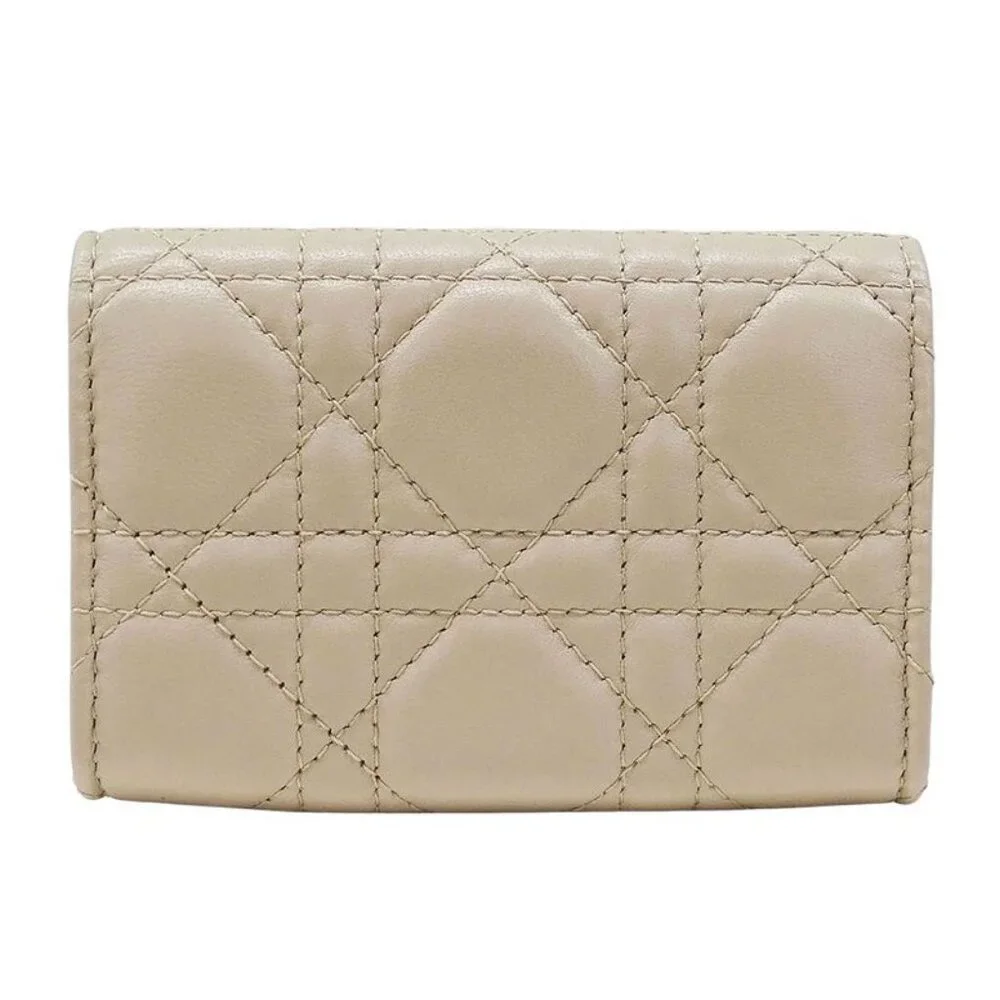 Dior Wallet Coin Case Cannage Leather Beige Small Compact Quilted